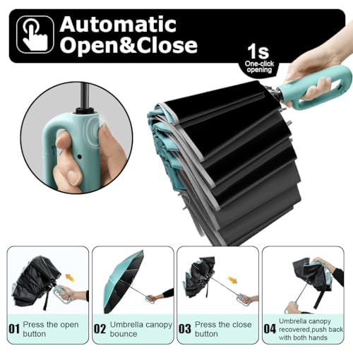 PALAY® Large 50'' Windproof Umbrella for Men & Women, Automatic Open/Close, 10 Dual Ribs, Reflective Strap, Carabiner Handle, 99% UV Protection, Travel Folding, Ideal for Daily Use PALAY® Large 50'' Windproof Umbrella for Men & Women, Automatic Open/Close, 10 Dual Ribs, Reflective Strap, Carabiner Handle, 99% UV Protection, Travel Folding, Ideal for Daily Use